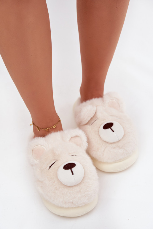 Witte slippers met bont en thema Misia Galine