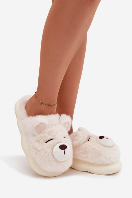 Witte slippers met bont en thema Misia Galine
