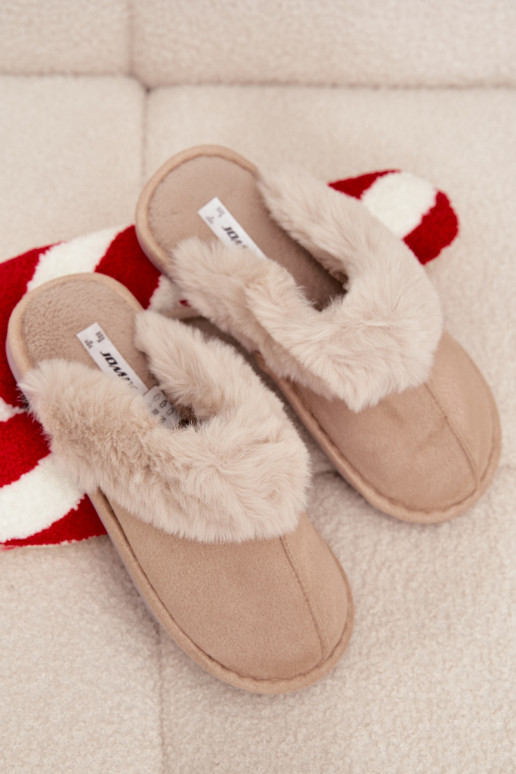 Beige dames slippers met bont Carisse