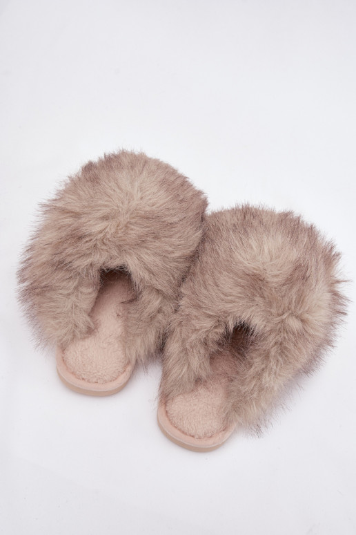 Zandkleurige dames slippers met bont Iseline