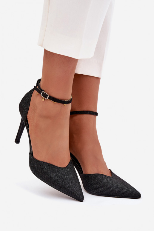 Glanzende hoge hakken met bandjes, zwart Joranne