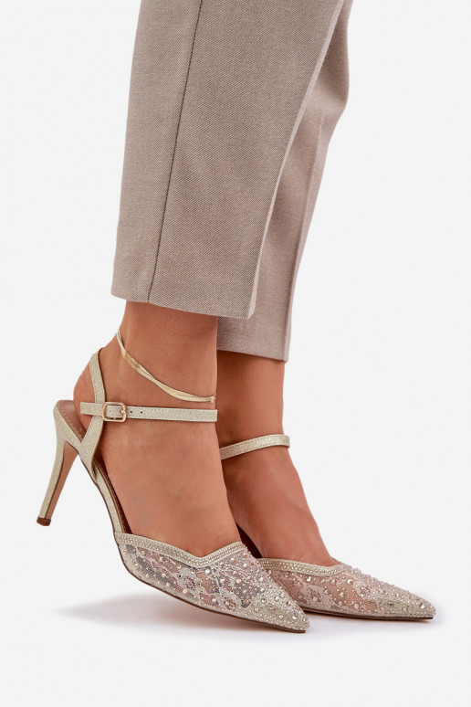 Gedeclareerde hoge hakken met open hiel in gouden kleur Nadra