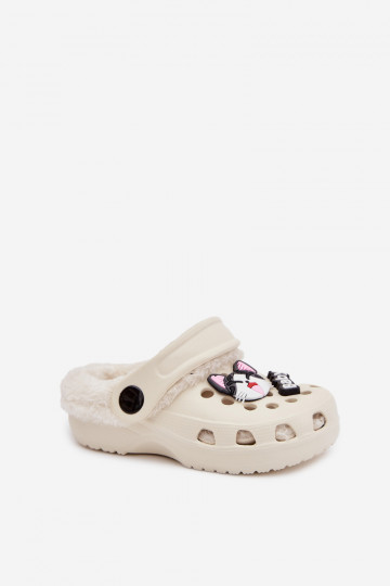 Kinderen warme slippers met bont aan de binnenkant, crème kleur „Cerelle"