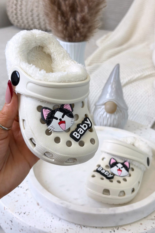 Kinderen warme slippers met bont aan de binnenkant, crème kleur „Cerelle"