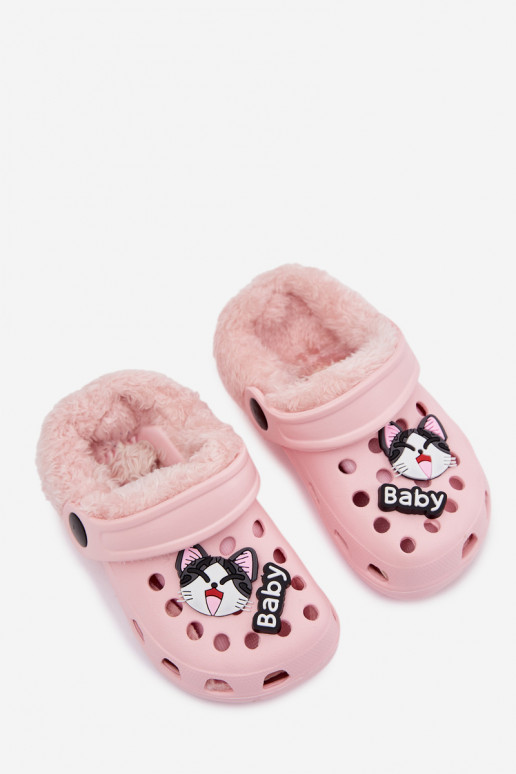 Kinderen warme slippers met bont aan de binnenkant, roze kleur „Cerelle"