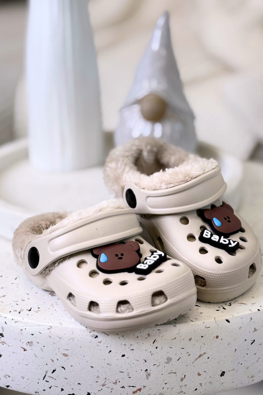 Kinderen warme slippers met bont aan de binnenkant, chaki kleur „Cerelle"