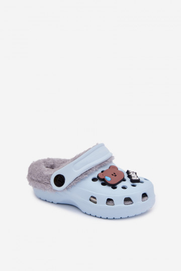 Kinderen warme slippers met bont aan de binnenkant, lichtblauwe kleur „Cerelle"