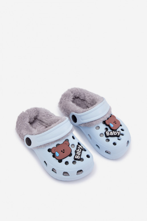 Kinderen warme slippers met bont aan de binnenkant, lichtblauwe kleur „Cerelle"