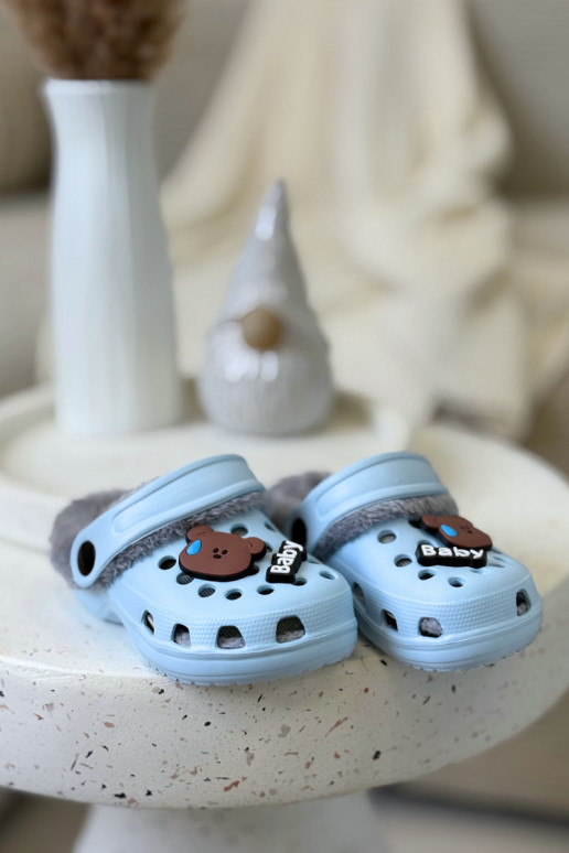 Kinderen warme slippers met bont aan de binnenkant, lichtblauwe kleur „Cerelle"