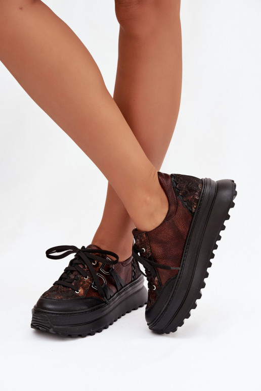 Leer Sneakers model schoenen Dames met platform Het heeftciejka 06562-25 CzekoladoIne