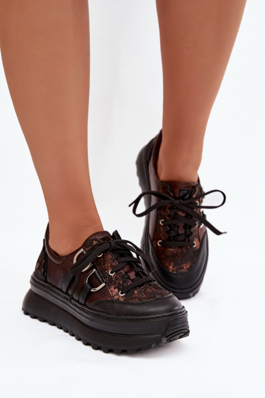 Leer Sneakers model schoenen Dames met platform Het heeftciejka 06562-25 CzekoladoIne