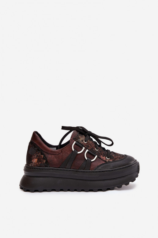 Leer Sneakers model schoenen Dames met platform Het heeftciejka 06562-25 CzekoladoIne