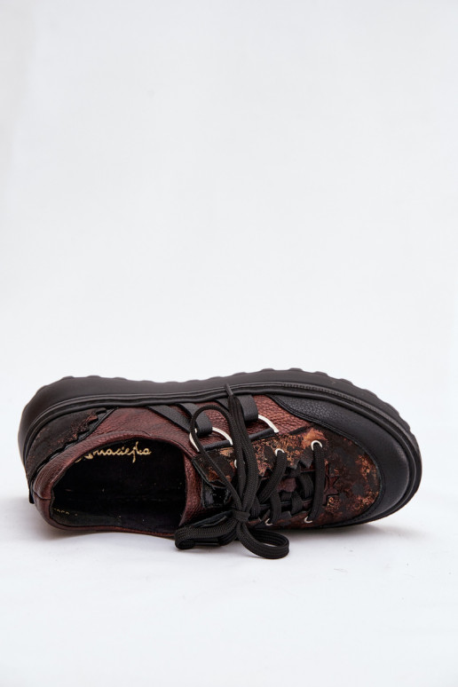 Leer Sneakers model schoenen Dames met platform Het heeftciejka 06562-25 CzekoladoIne