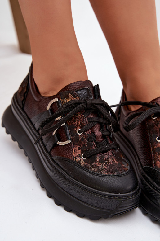 Leer Sneakers model schoenen Dames met platform Het heeftciejka 06562-25 CzekoladoIne