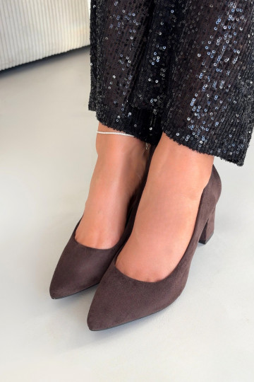 Schoenenvan eco-suèdeu met hakken Sergio Leone PB414 CzekoladoIne 2