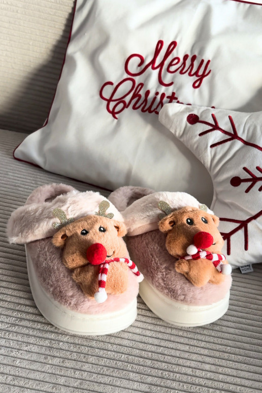 Kerstmis met bont Slippers Dames Rendieren beige Ilianne