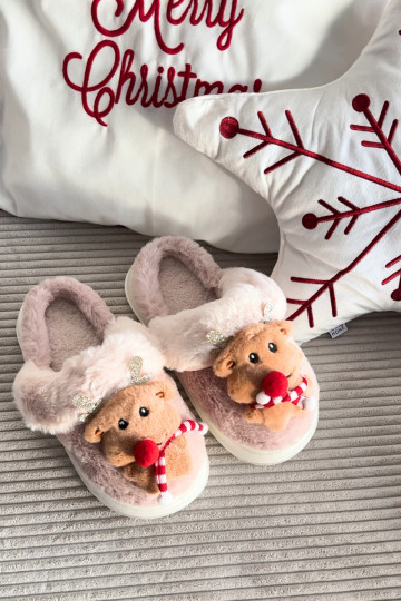 Kerstmis met bont Slippers Dames Rendieren beige Ilianne 2