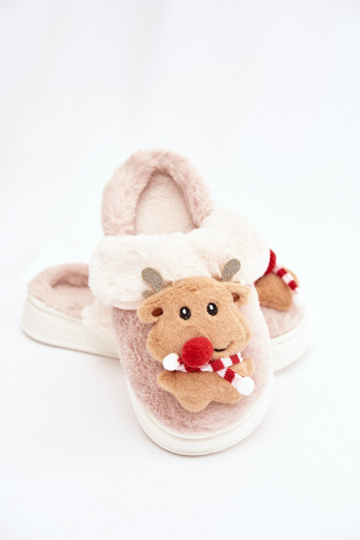 Kerstmis met bont Slippers Dames Rendieren beige Ilianne