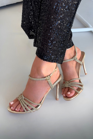 Dames sandalen met dunne hakken Met Strepen En zirkonen gouden kleur Tanelle