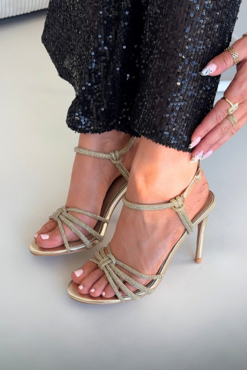 Dames sandalen met dunne hakken Met Strepen En zirkonen gouden kleur Tanelle 2