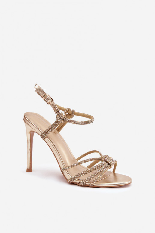 Dames sandalen met dunne hakken Met Strepen En zirkonen gouden kleur Tanelle