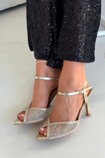 Dames sandalen met dunne hakken Met Decoratie gouden kleur Peloria