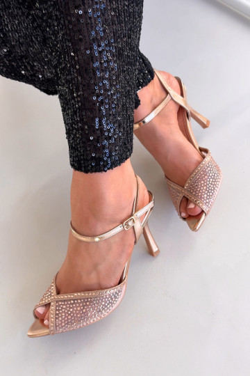 Champagne kleur dames sandalen met dunne hakken en decoratie Peloria
