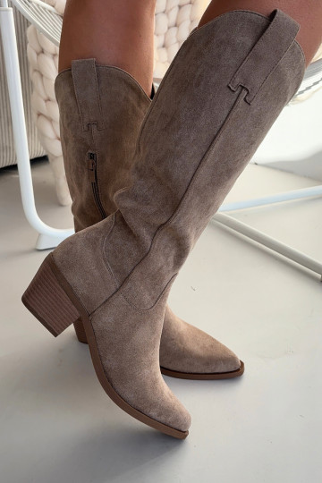 Chaki kleur dames cowboystijl lange laarzen Jazelle 2