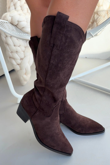 Chocolade kleur dames cowboystijl lange laarzen Jazelle