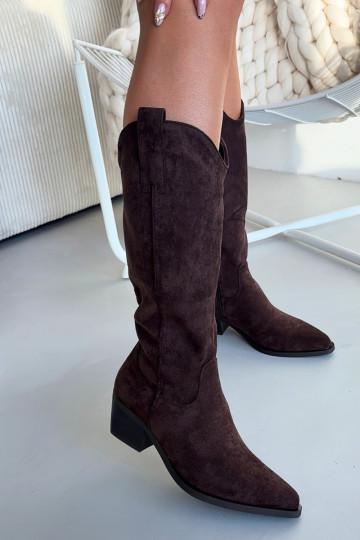 Chocolade kleur dames cowboystijl lange laarzen Jazelle 2