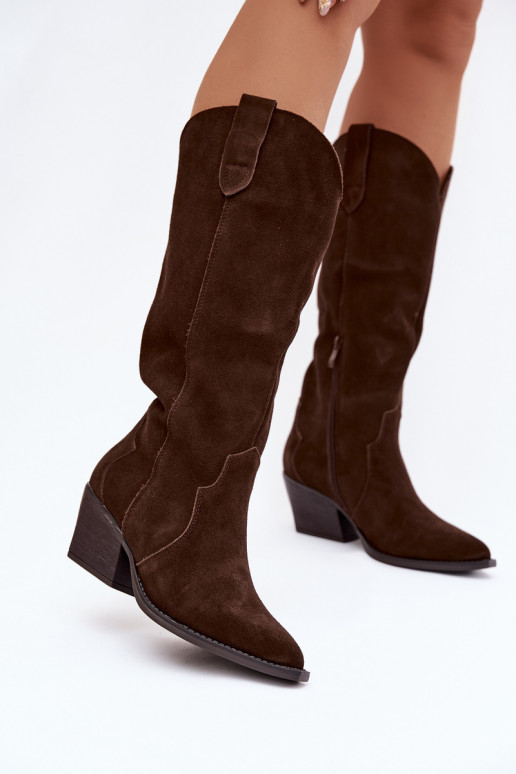 Leer van suède laarzen coInboystijl Dames opInarmen CzekoladoIne Urselle