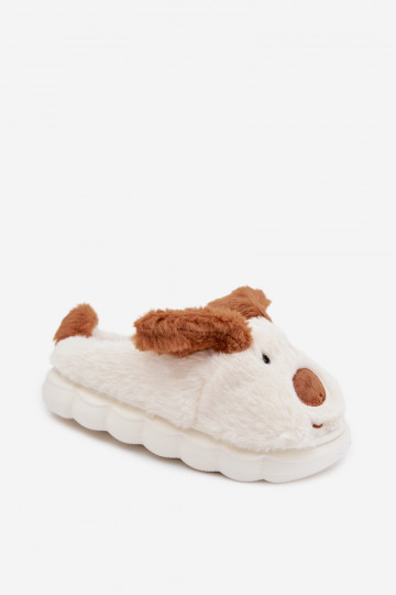 Bruine kinder slippers met bont "Hondjes" Farnise