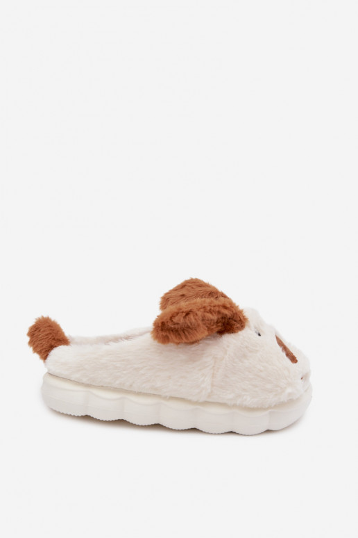 Bruine kinder slippers met bont "Hondjes" Farnise
