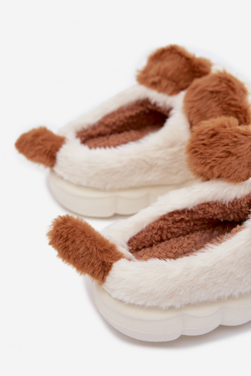 Bruine kinder slippers met bont "Hondjes" Farnise