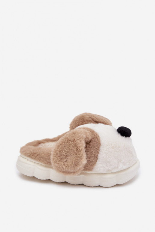 Zandkleurige kinder slippers met bont "Hondjes" Farnise