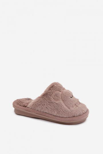 Zandkleurige kinder slippers met bont Norene