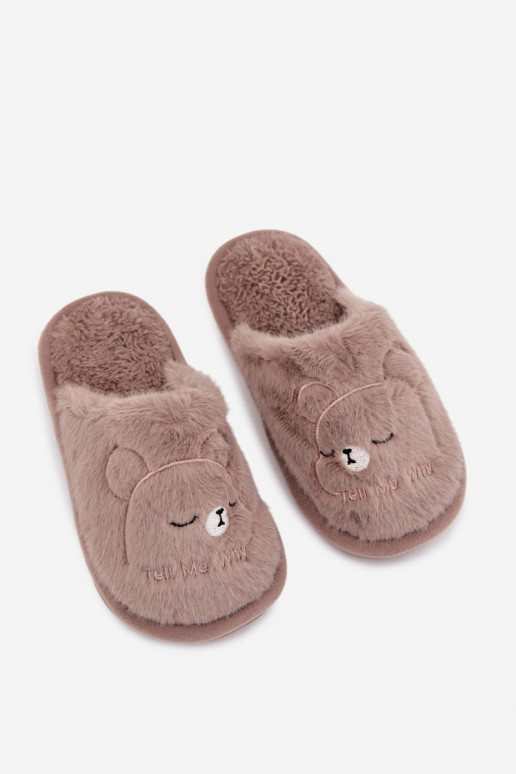 Zandkleurige kinder slippers met bont Norene