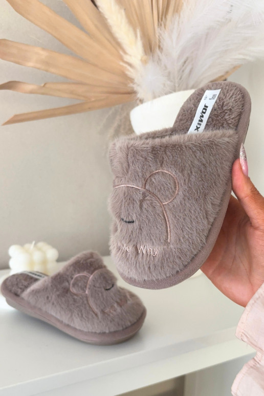 Zandkleurige kinder slippers met bont Norene