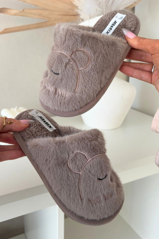 Zandkleurige kinder slippers met bont Norene
