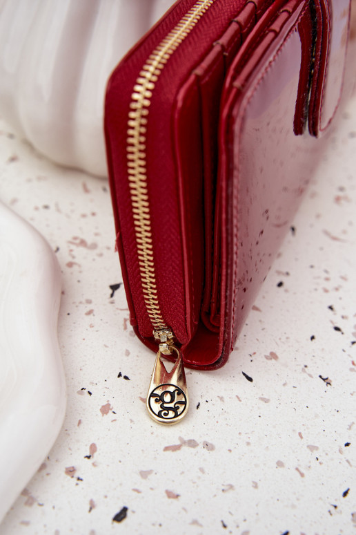 Gelakte damesportemonnee met gouden details rode kleur Evlinne