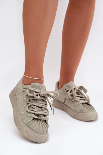 Versierde sportieve dameschoenen in groene kleur Calissea 2