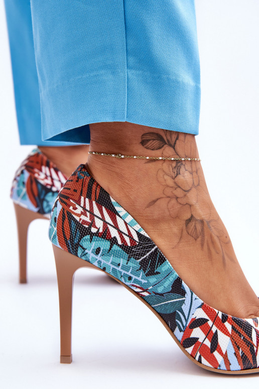 In de mode Leer Hakken LeInski Shoes 2659 groente-blauIn