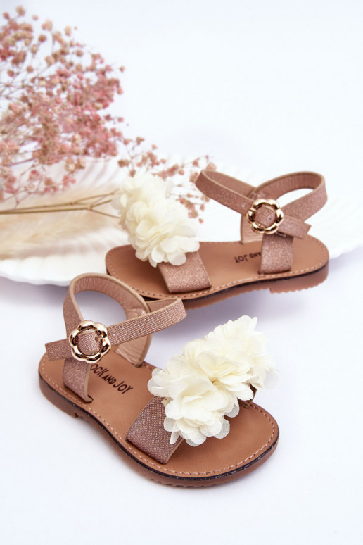 In de mode Sandalen voor kinderen met bloemen beige-gouden kleur Poly