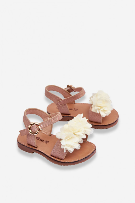 In de mode Sandalen voor kinderen met bloemen beige-gouden kleur Poly