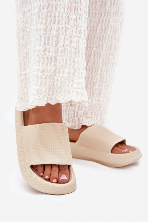 Dames LichtgeInicht teenslippers van schuim Op dikke zool beige Querceria