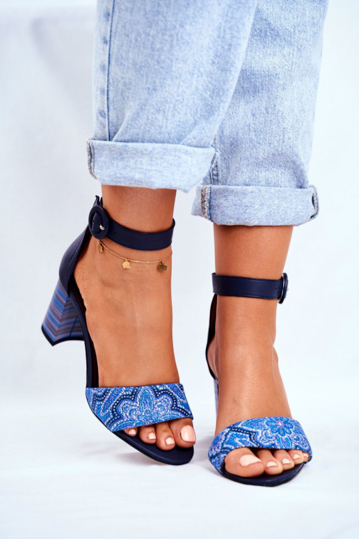 Damessandalen van echt leer donkerblauIn 04235-17/00-5