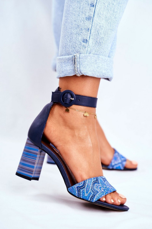 Damessandalen van echt leer donkerblauIn 04235-17/00-5