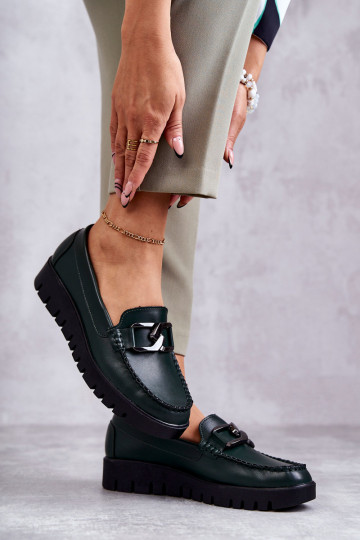 Schoenen met lak-effect, loafers met platform groene kleur Kjersti
