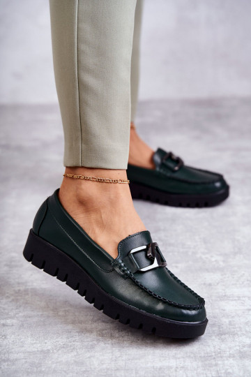 Schoenen met lak-effect, loafers met platform groene kleur Kjersti 2