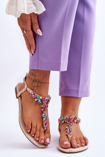 Sandalen van suède Slippers met kiezeldecoratie beige Frency